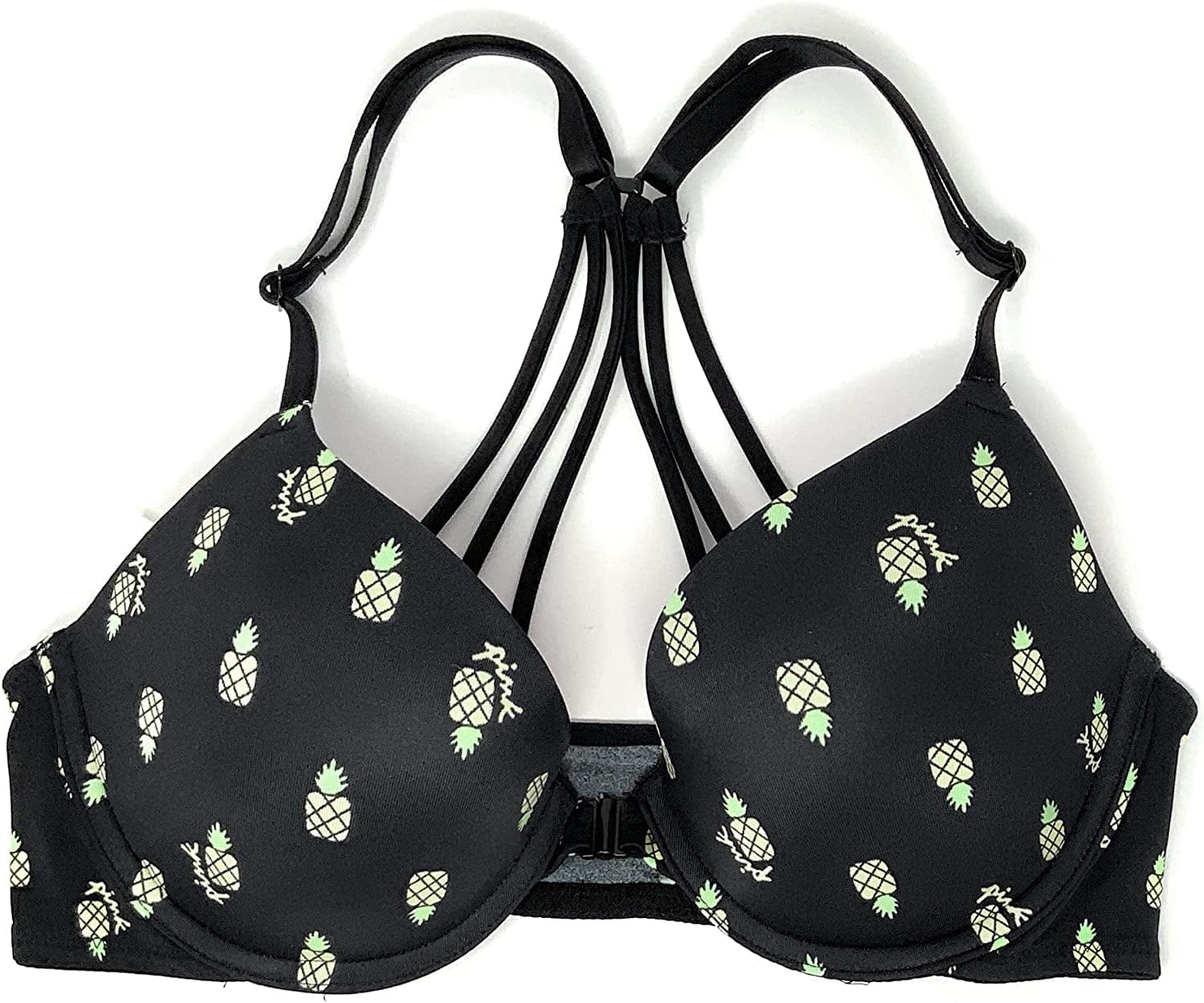 Victoria'S Secret Pink Wear Everywhere Push-Up Bra Front-close Black / Pineapples / 34C