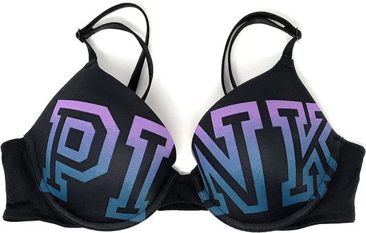 Victoria'S Secret Pink Wear Everywhere Push-Up Bra Black Ombre Logo Blue / 34DD