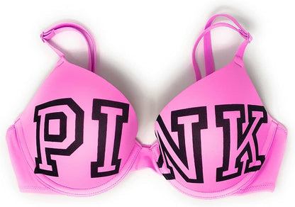 Victoria'S Secret Pink Wear Everywhere Push-Up Bra Pink Block Logo / 34C