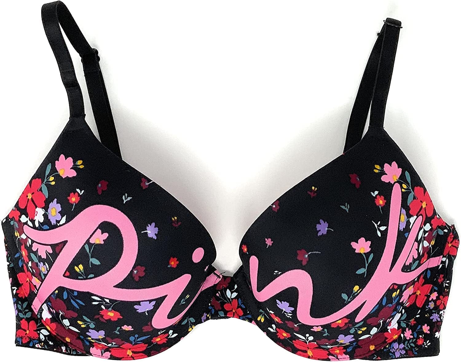 Victoria'S Secret Pink Wear Everywhere Push-Up Bra Script / Floral / 34C