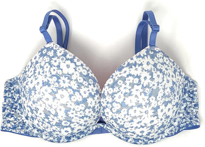 Victoria'S Secret Pink Wear Everywhere Super Push-Up Bra Blue/White Floral Lace / 34C