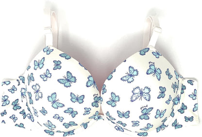 Victoria'S Secret Pink Wear Everywhere Super Push-Up Bra White / Blue Butterflies / 38B