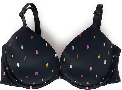 Victoria'S Secret Pink Wear Everywhere Super Push-Up Bra Black / Letter Logos / 36C