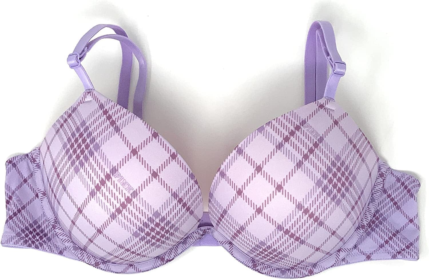 Victoria'S Secret Pink Wear Everywhere Super Push-Up Bra Purple Plaid / 34C