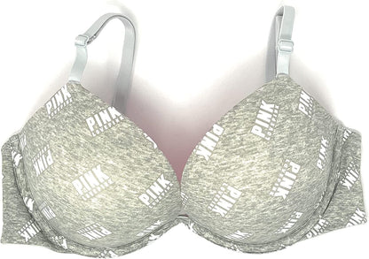 Victoria'S Secret Pink Wear Everywhere Super Push-Up Bra Heather Gray / Logos / 34B