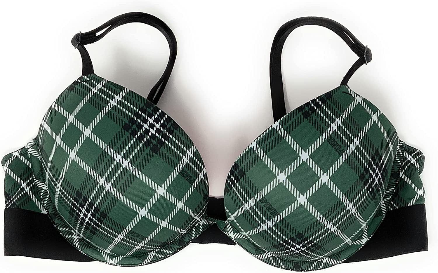 Victoria'S Secret Pink Wear Everywhere Super Push-Up Bra Emerald Plaid / 36C