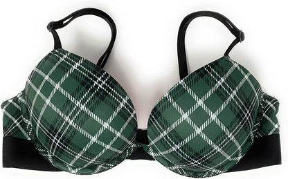 Victoria'S Secret Pink Wear Everywhere Super Push-Up Bra Emerald Plaid / 36C