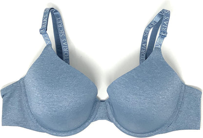 Victoria'S Secret T-Shirt Lightly Lined Demi Bra Brushed Denim Blue Logo Strap / 38DDD