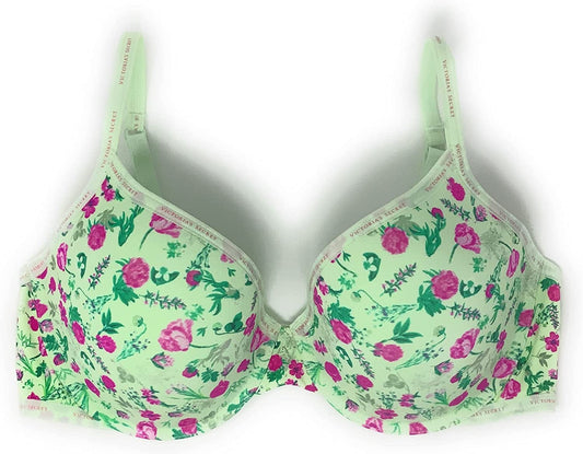 Victoria'S Secret T-Shirt Lightly Lined Demi Bra Green/Floral / 36DD