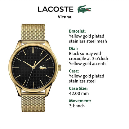 Vienna Men'S Quartz Stainless Steel and Mesh Bracelet Casual Watch, Color: Yellow (Model: 2011104)