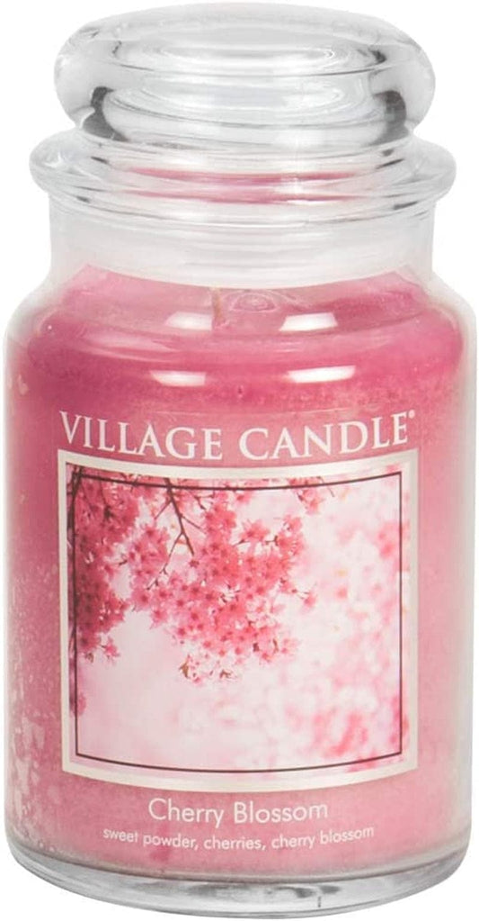 Village Candle Cherry Blossom 26 Oz Glass Jar Scented Candle, Large Candle