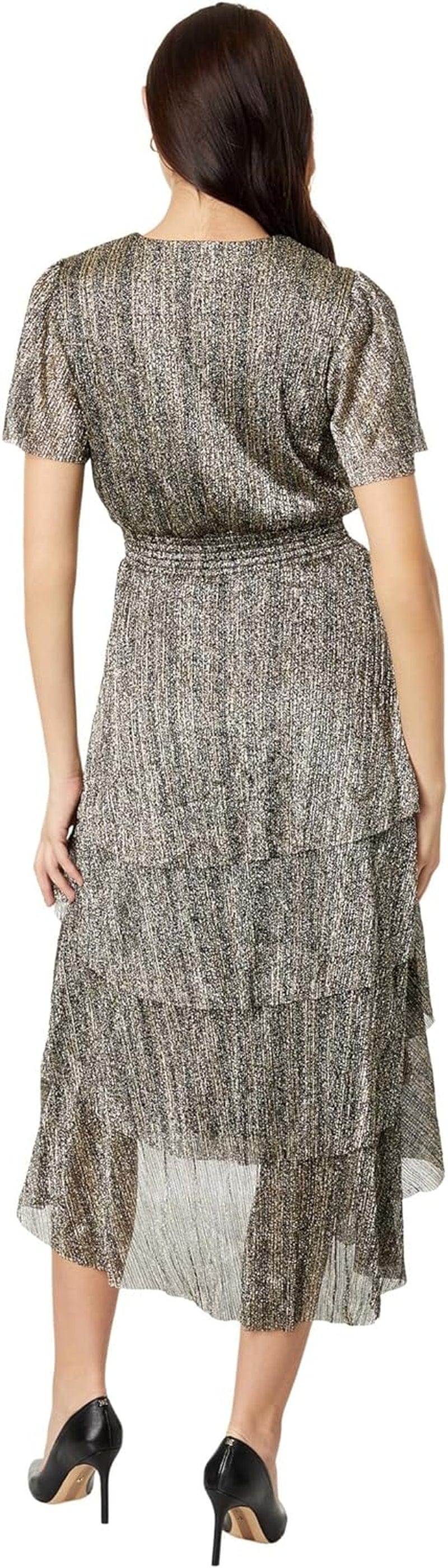 Vince Camuto V-Neck Tiered Midi Dress Rich Black MD