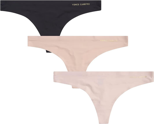 Vince Camuto Women'S No Show Seamless Thong Panty Multi-Pack Underwear Ballet/Tan/Black / Large
