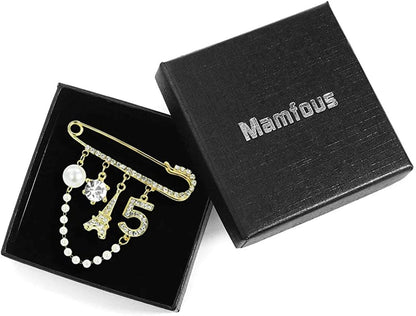 Vintage Crown Number 5 Lapel Pins and Brooches for Women Rhinestone Jewelry with Simulated Pearl