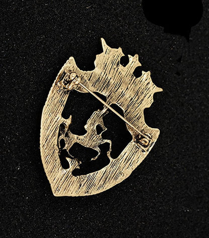 Vintage Gold Tone Crown Horse Pin Brooch Retro Crystal Shield Badge Lapel Pin for Men Women