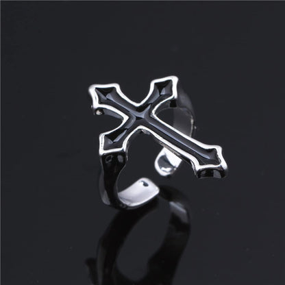 Vintage Men Black Big Cross Open Ring for Women Party Jewelry Trendy Gothic Metal Color Finger Adjustable Ring Gift Useful and Fashion