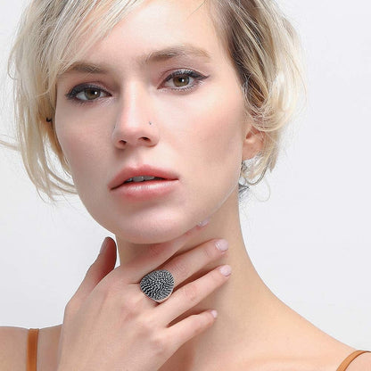 Vintage Silver Dome Statement Rings Antique Wide Ring for Women'S Band Rings
