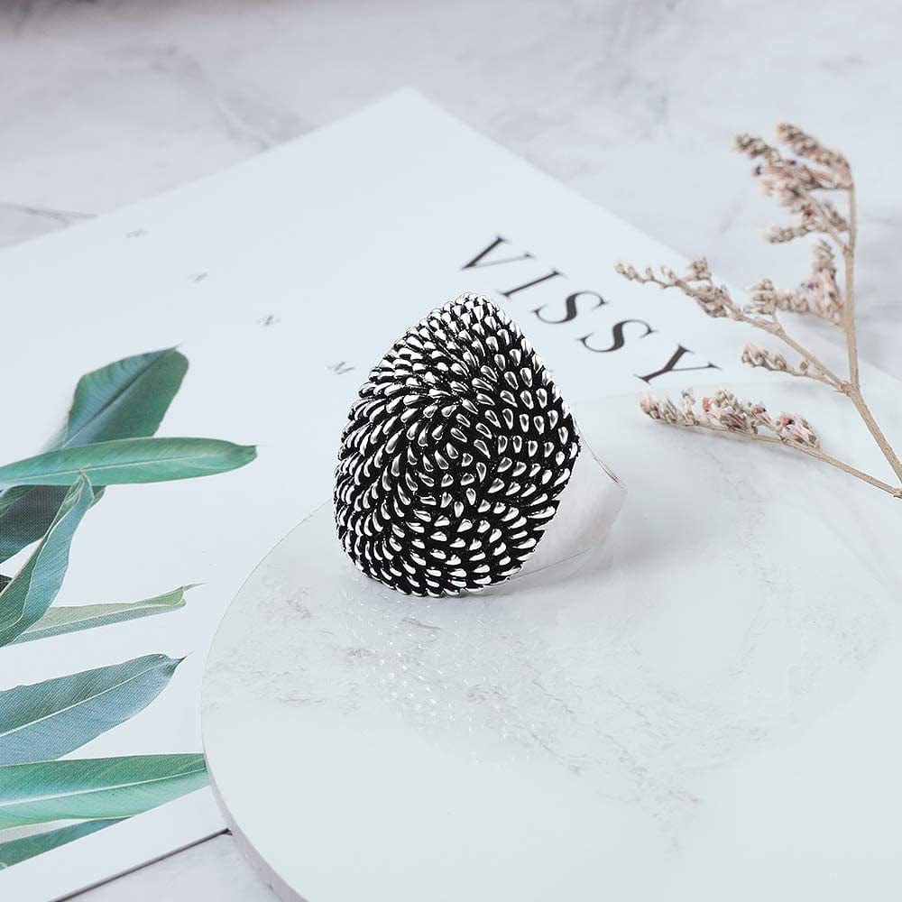 Vintage Silver Dome Statement Rings Antique Wide Ring for Women'S Band Rings