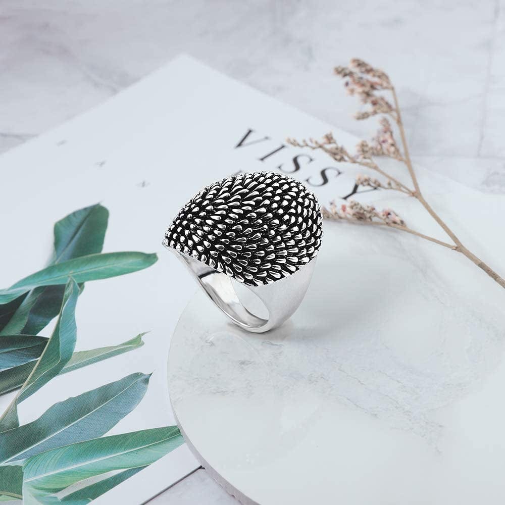 Vintage Silver Dome Statement Rings Antique Wide Ring for Women'S Band Rings