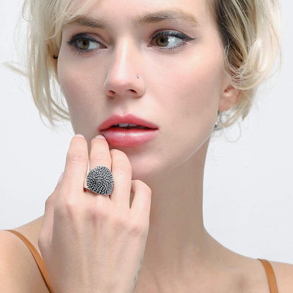 Vintage Silver Dome Statement Rings Antique Wide Ring for Women'S Band Rings