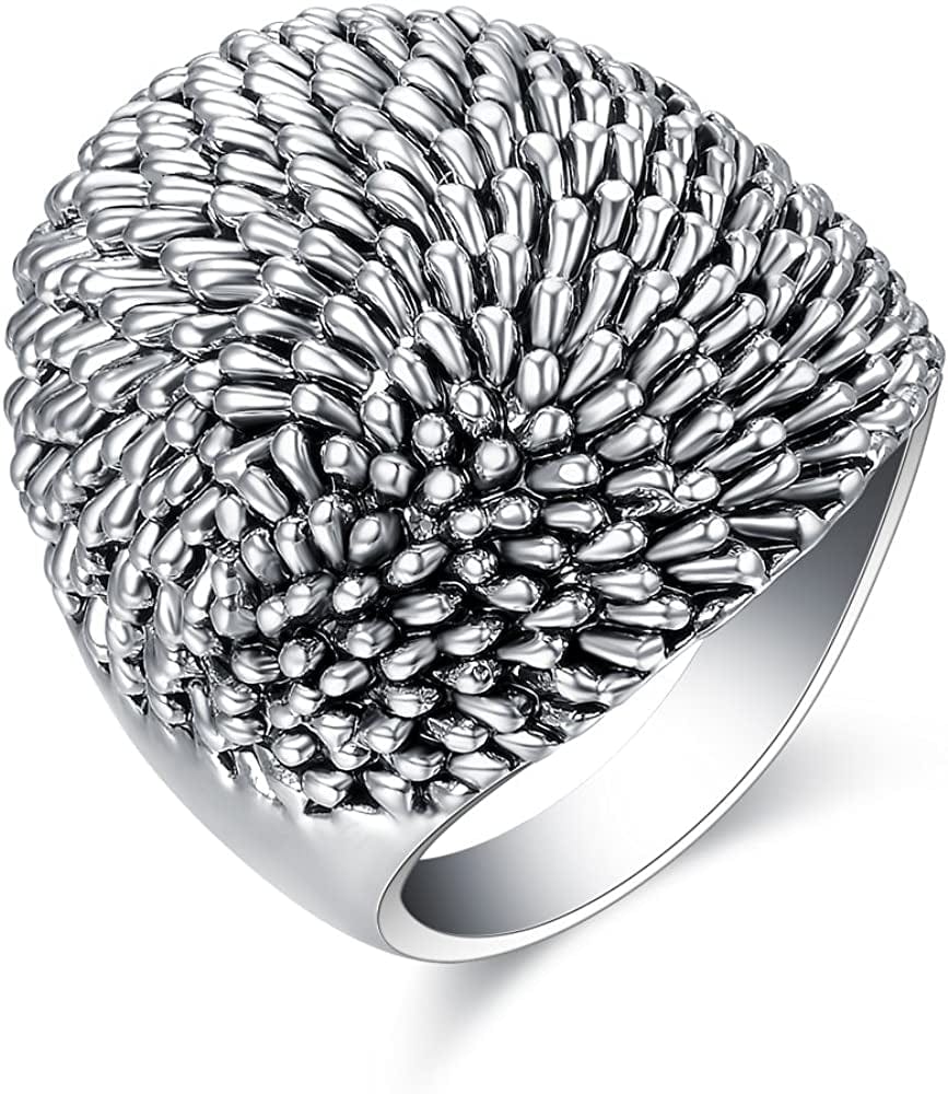 Vintage Silver Dome Statement Rings Antique Wide Ring for Women'S Band Rings 10