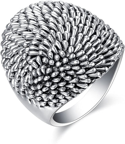 Vintage Silver Dome Statement Rings Antique Wide Ring for Women'S Band Rings 10