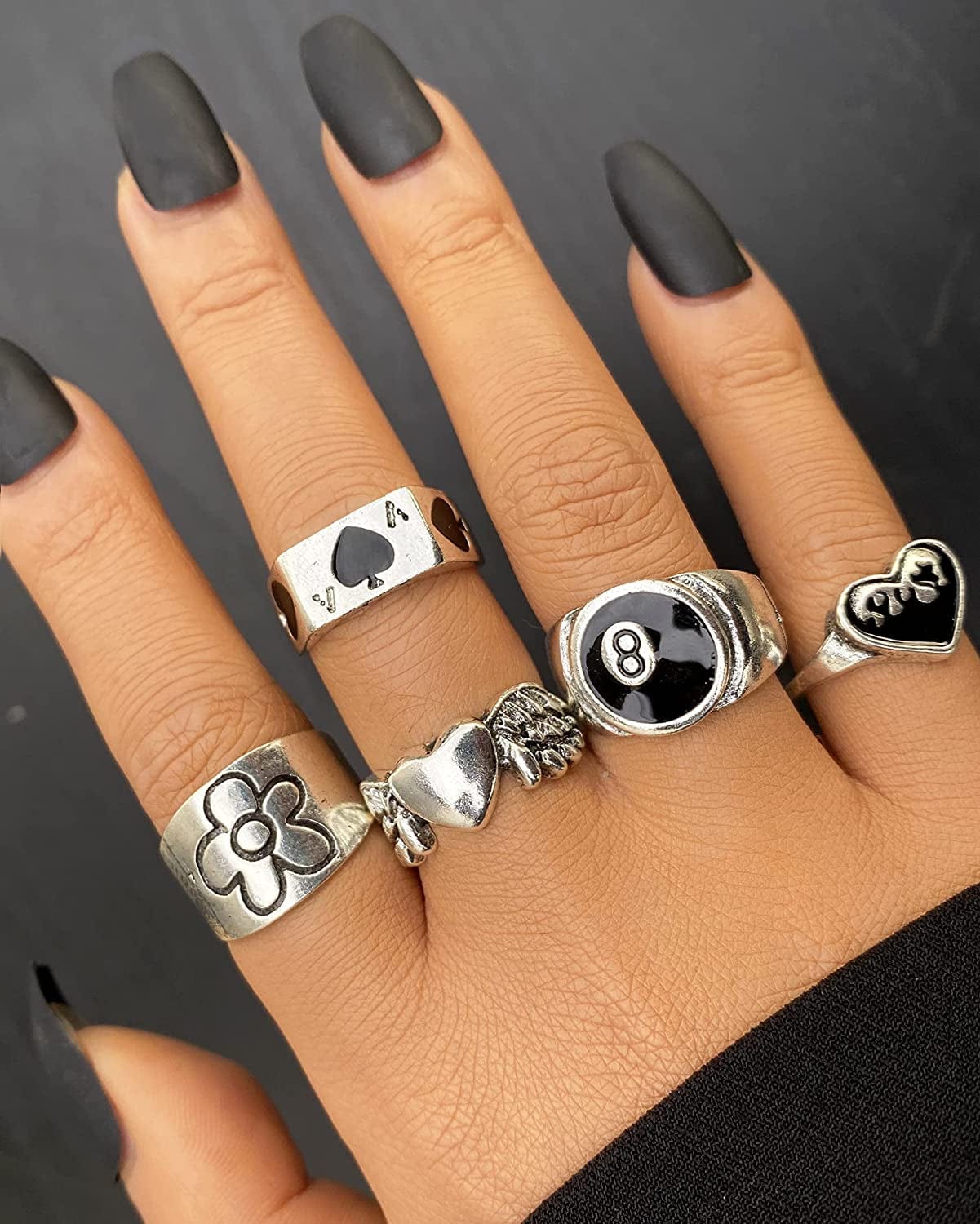 Vintage Silver Goth Punk Rings for Men Women Girls, Cool Gothic Ring Pack, Chunky Stackable Animal Rings Bulk,Statement Stacking Rings,Open Snake Butterfly Ace Eboy Y2K Ring Set,17Mile Jewelry A-Silver Color 32PCS