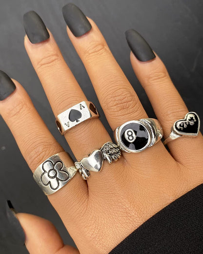 Vintage Silver Goth Punk Rings for Men Women Girls, Cool Gothic Ring Pack, Chunky Stackable Animal Rings Bulk,Statement Stacking Rings,Open Snake Butterfly Ace Eboy Y2K Ring Set,17Mile Jewelry A-Silver Color 32PCS