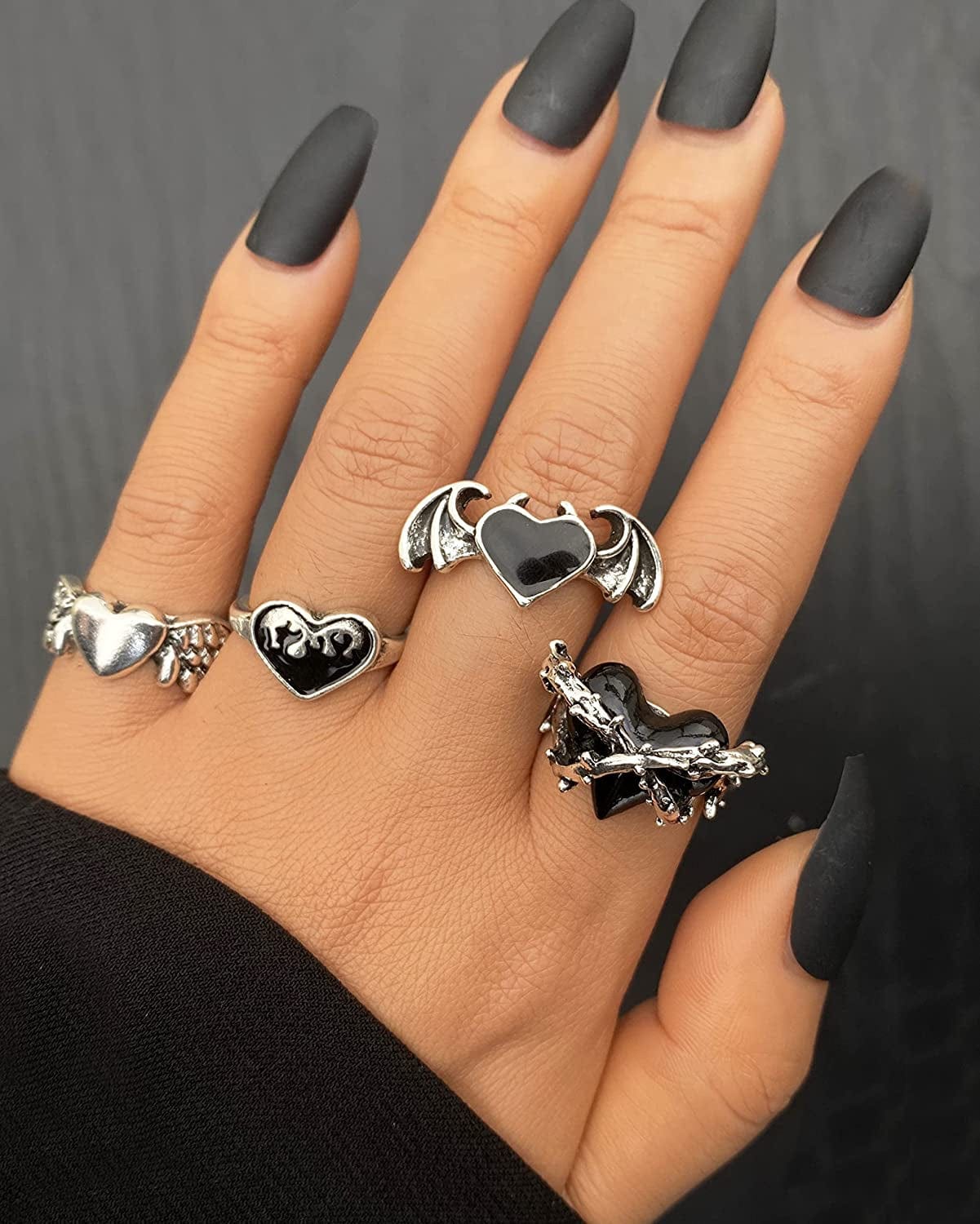 Vintage Silver Goth Punk Rings for Men Women Girls, Cool Gothic Ring Pack, Chunky Stackable Animal Rings Bulk,Statement Stacking Rings,Open Snake Butterfly Ace Eboy Y2K Ring Set,17Mile Jewelry A-Silver Color 32PCS