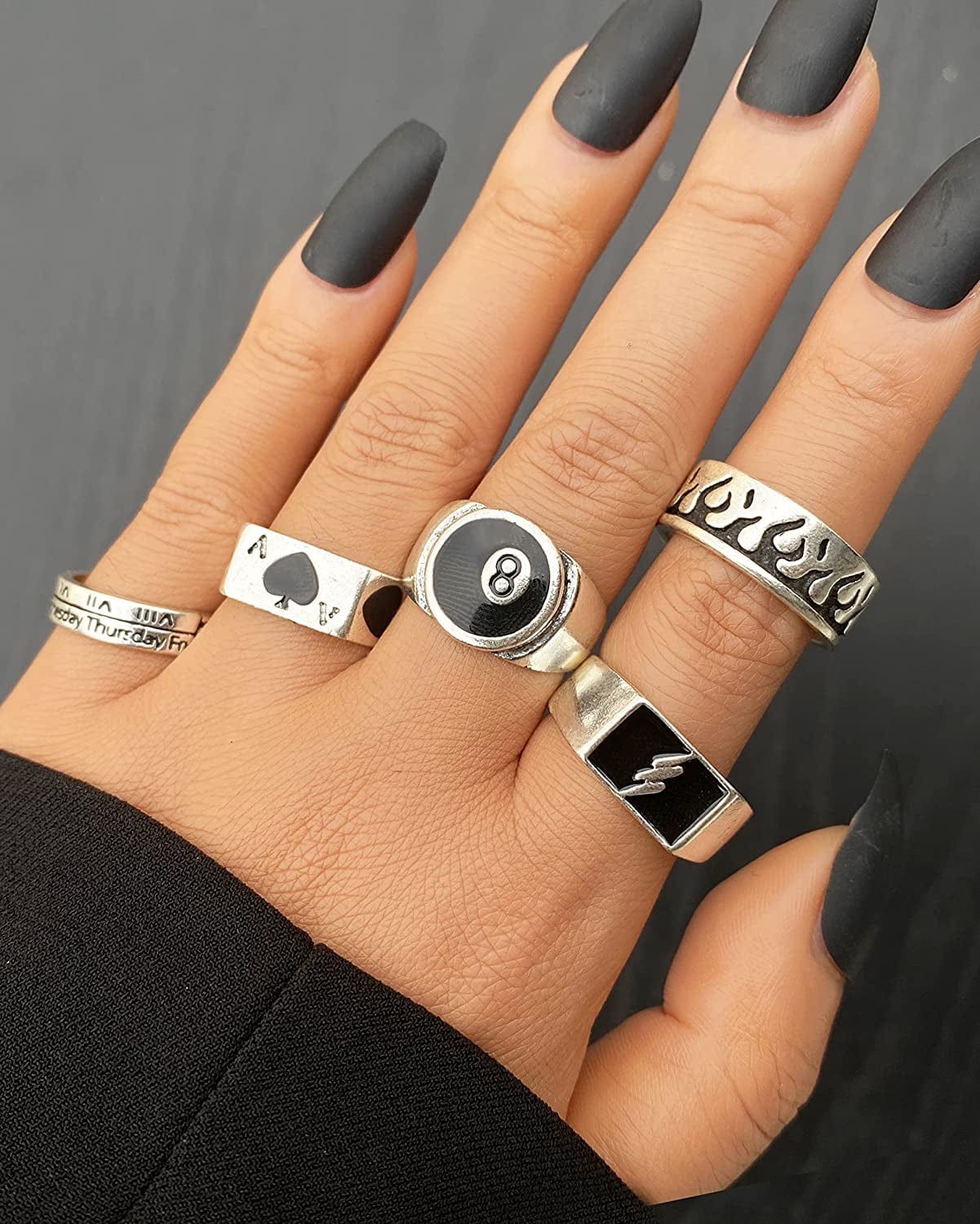 Vintage Silver Goth Punk Rings for Men Women Girls, Cool Gothic Ring Pack, Chunky Stackable Animal Rings Bulk,Statement Stacking Rings,Open Snake Butterfly Ace Eboy Y2K Ring Set,17Mile Jewelry A-Silver Color 32PCS