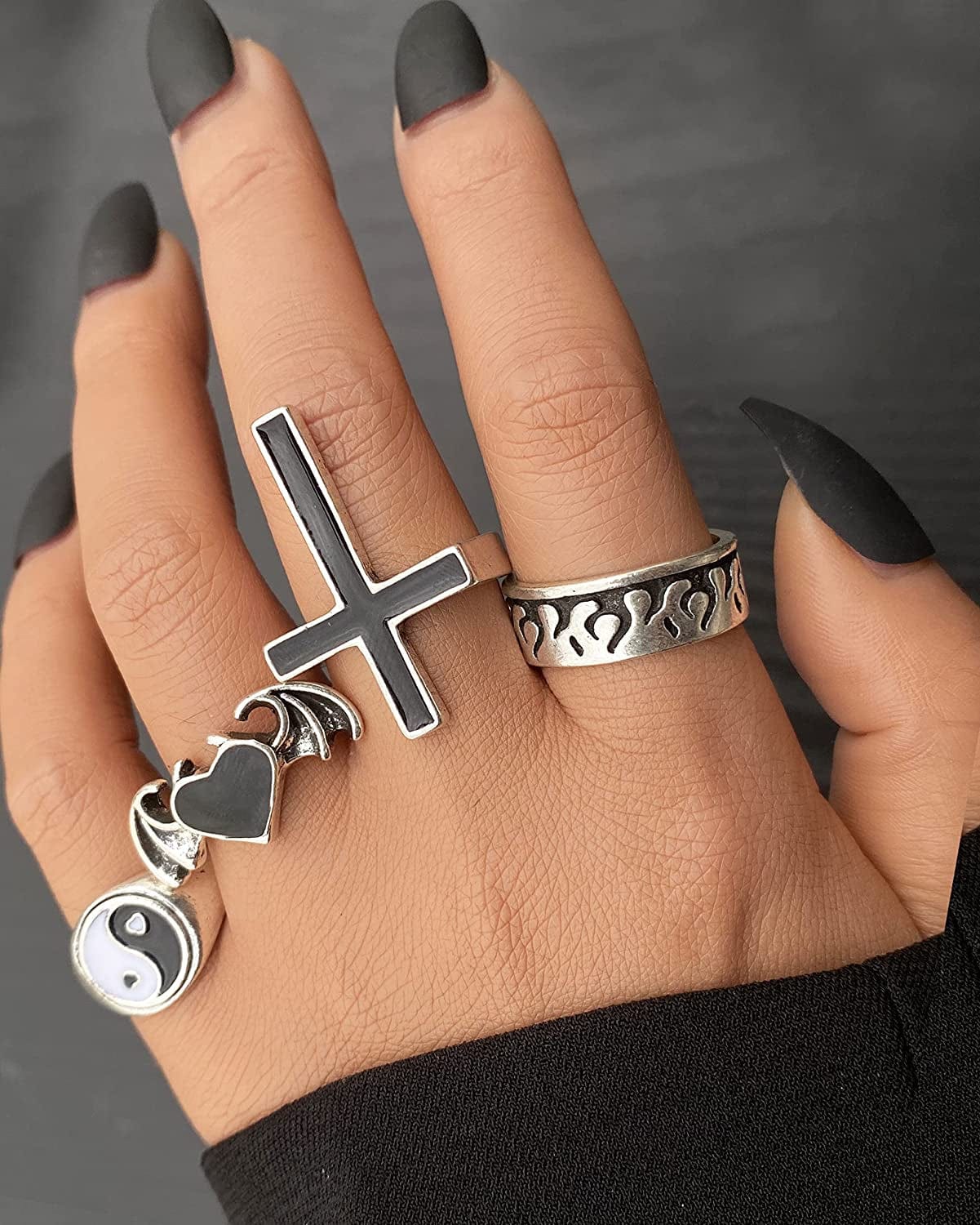 Vintage Silver Goth Punk Rings for Men Women Girls, Cool Gothic Ring Pack, Chunky Stackable Animal Rings Bulk,Statement Stacking Rings,Open Snake Butterfly Ace Eboy Y2K Ring Set,17Mile Jewelry A-Silver Color 32PCS