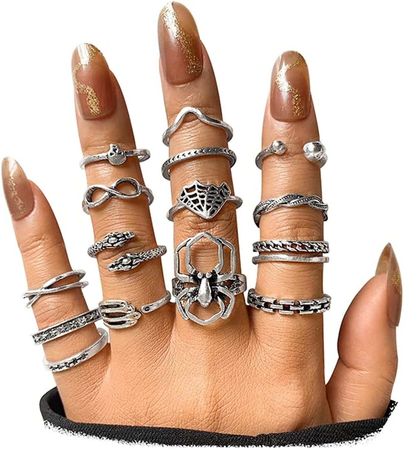 Vintage Silver Knuckle Rings Set for Women Girls, Open Stackable Midi Rings, Boho Butterfly Snake Finger Ring Pack Spider snake silver