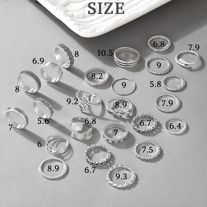 Vintage Silver Knuckle Rings Set for Women Girls, Open Stackable Midi Rings, Boho Butterfly Snake Finger Ring Pack