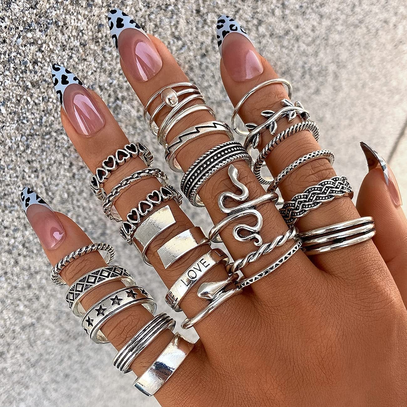 Vintage Silver Knuckle Rings Set for Women Girls, Open Stackable Midi Rings, Boho Butterfly Snake Finger Ring Pack
