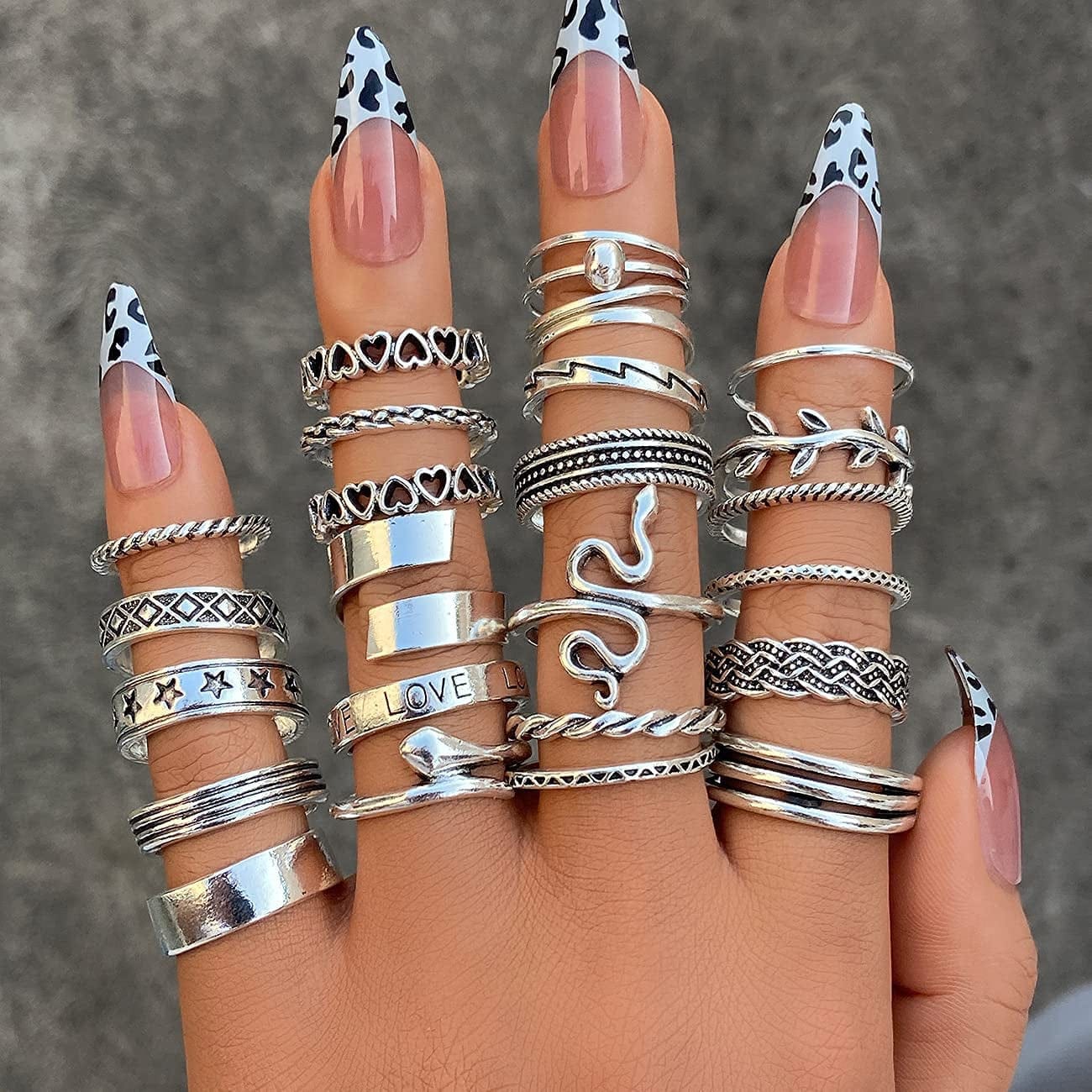Vintage Silver Knuckle Rings Set for Women Girls, Open Stackable Midi Rings, Boho Butterfly Snake Finger Ring Pack
