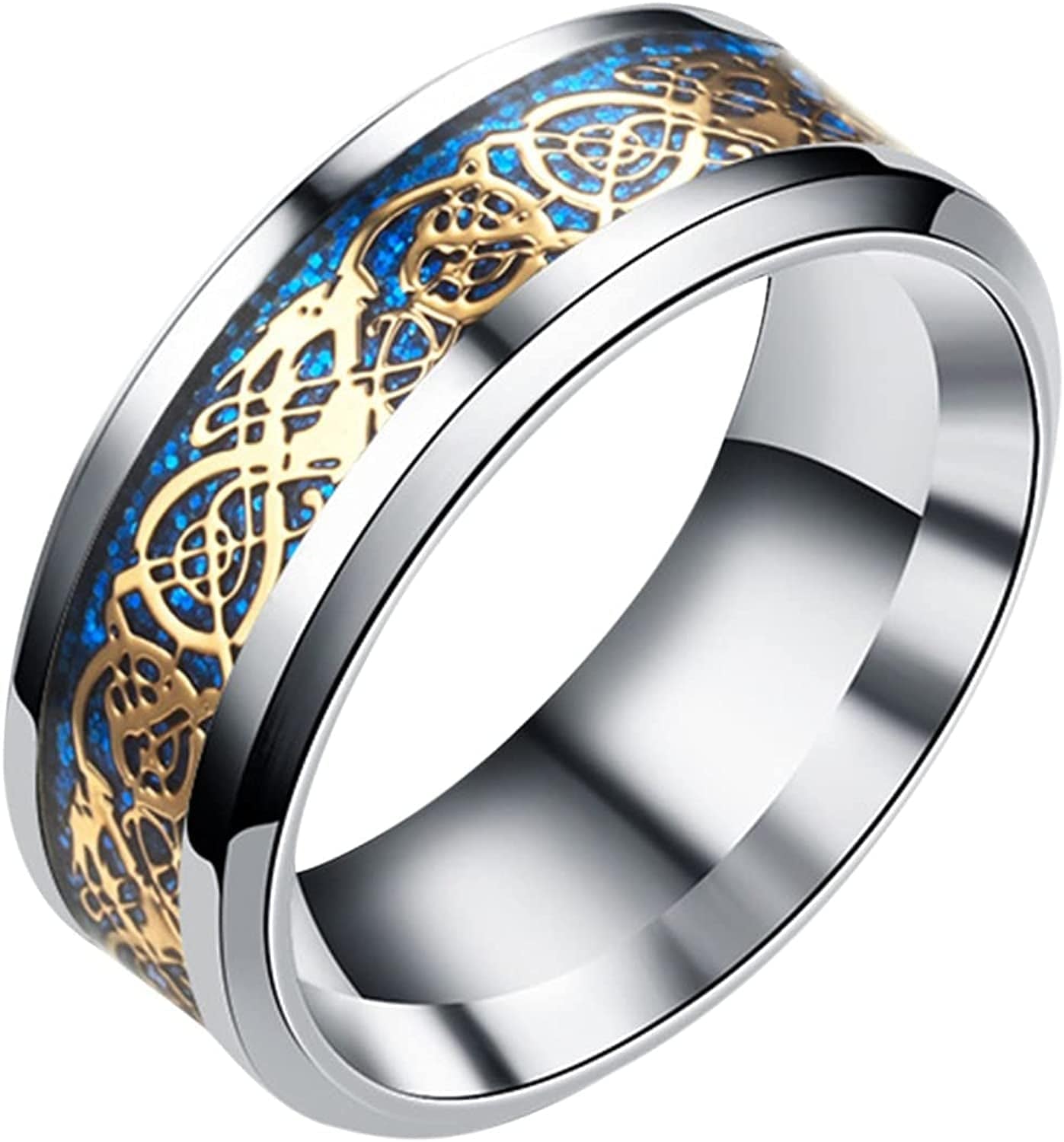 Vintage Stainless Steel Rings Band for Men Celtic- Dragon Beveled Edges Celtic-Fingering Women Rings Wedding Band Ring , Size 6-12 Gold / 8