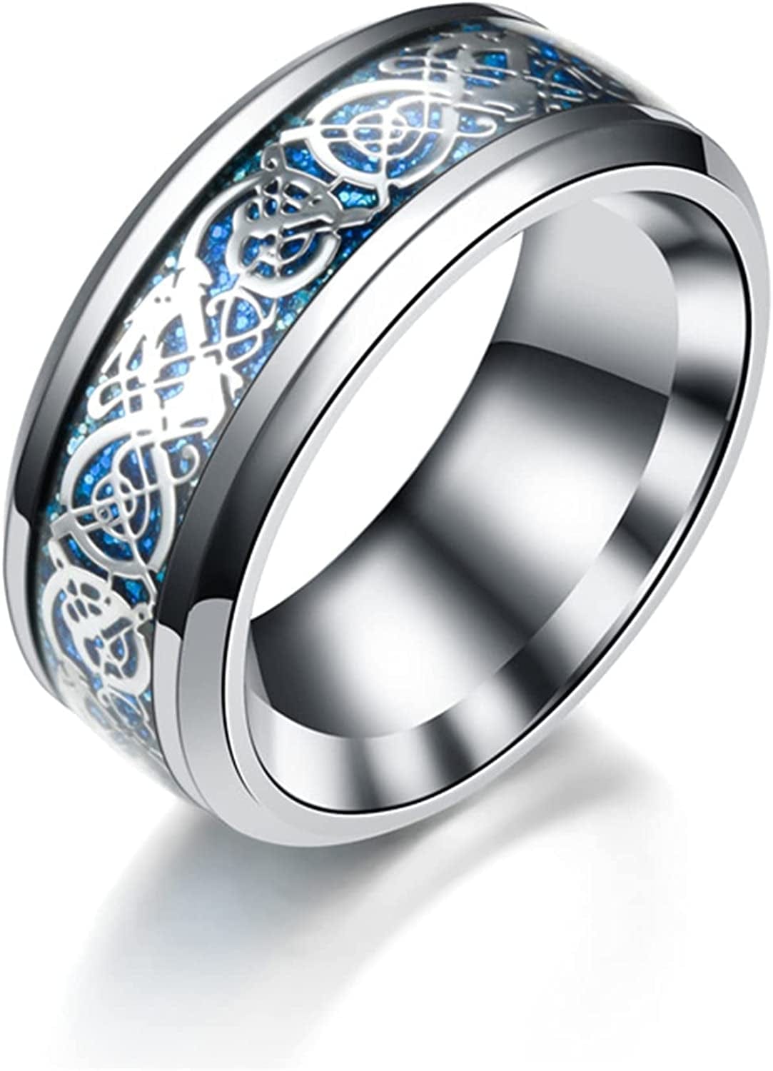 Vintage Stainless Steel Rings Band for Men Celtic- Dragon Beveled Edges Celtic-Fingering Women Rings Wedding Band Ring , Size 6-12