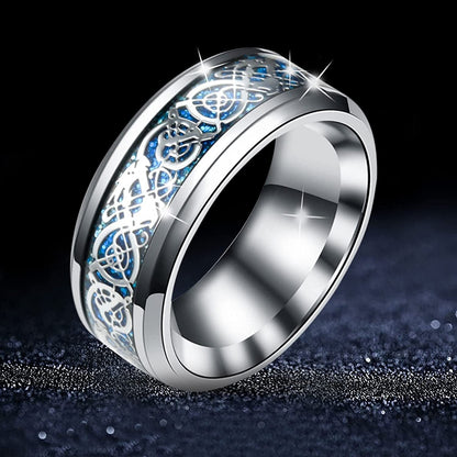 Vintage Stainless Steel Rings Band for Men Celtic- Dragon Beveled Edges Celtic-Fingering Women Rings Wedding Band Ring , Size 6-12