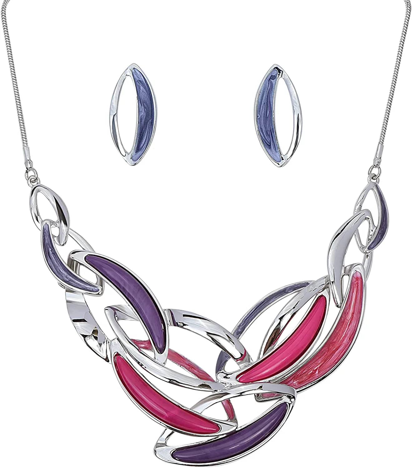 Vintage Statement Necklace and Earrings Set Flower Leaf Pendants Bib Necklaces Fashion Chunky Jewelry for Women Bride HollowOut Purple Leaf