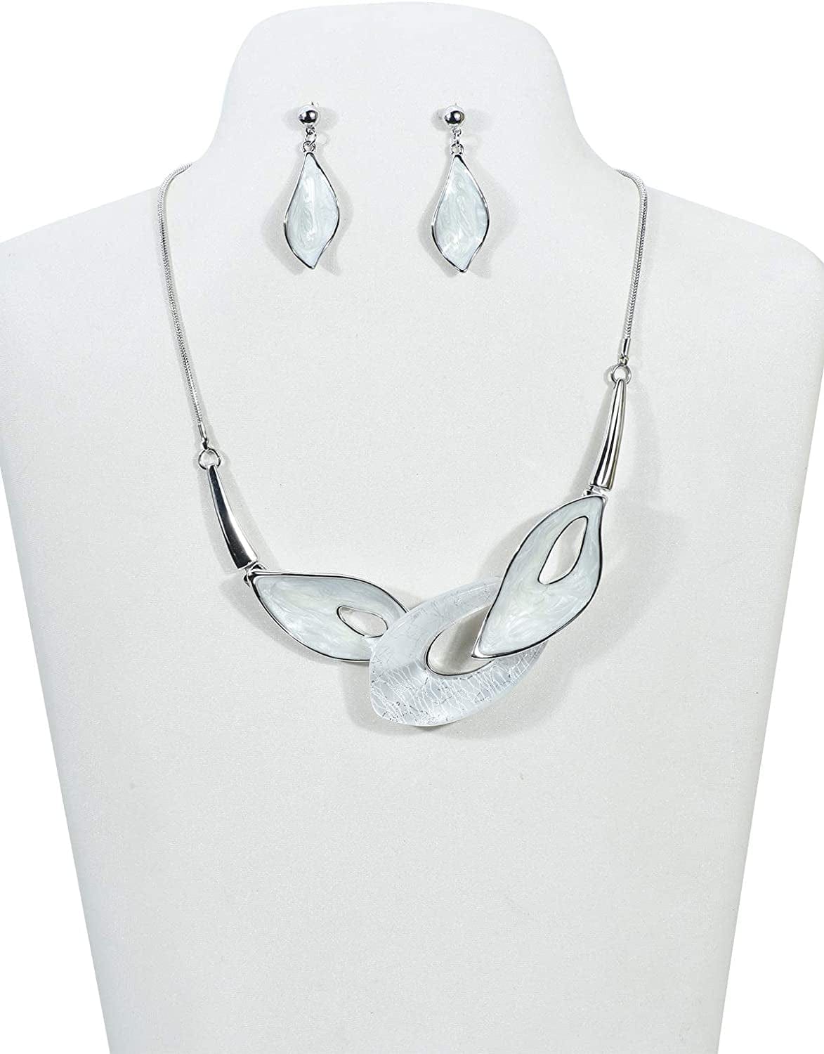 Vintage Statement Necklace and Earrings Set Flower Leaf Pendants Bib Necklaces Fashion Chunky Jewelry for Women Bride