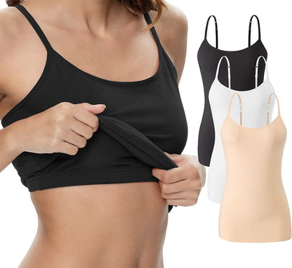 Vislivin Womens Cotton Camisole Adjustable Strap Tank Tops with Shelf Bra Stretch Undershirts A-3pack - Black/White/Apricot / XX-Large