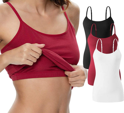 Vislivin Womens Cotton Camisole Adjustable Strap Tank Tops with Shelf Bra Stretch Undershirts A-black/Wine Red/White / Medium