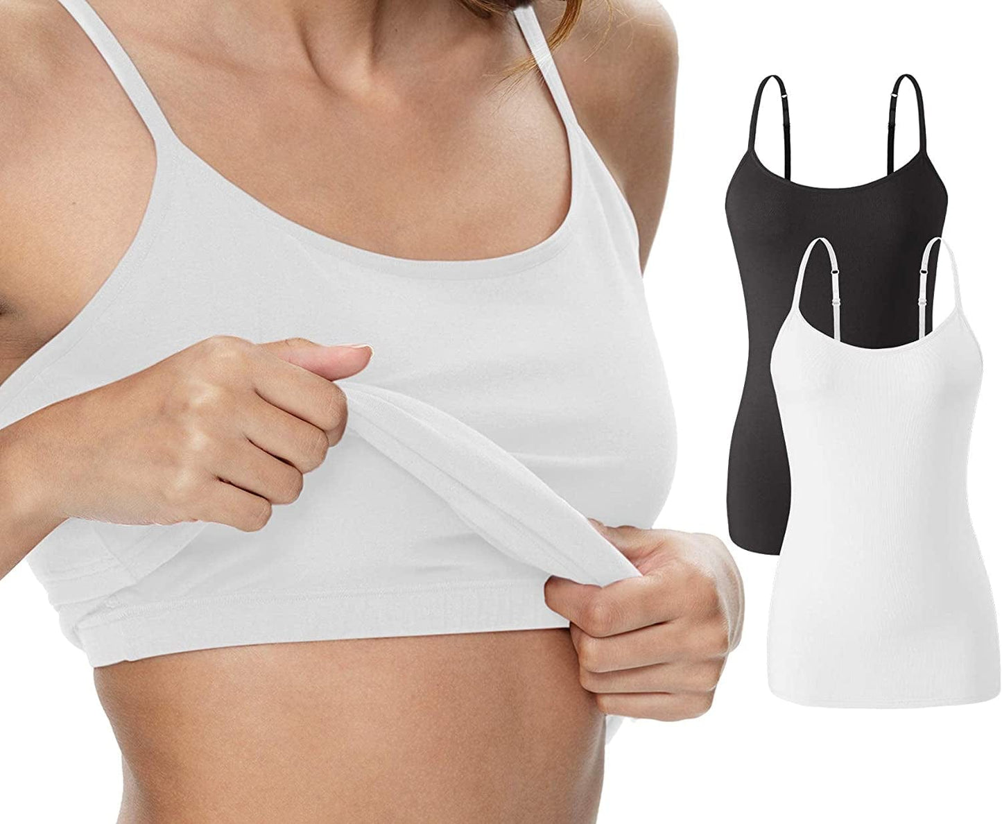 Vislivin Womens Cotton Camisole Adjustable Strap Tank Tops with Shelf Bra Stretch Undershirts Black/White / Small