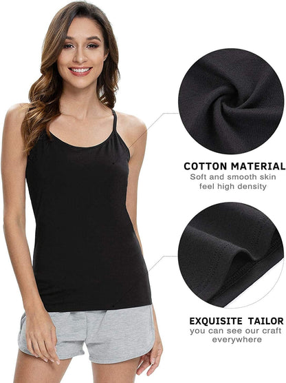 Vislivin Womens Cotton Camisole Adjustable Strap Tank Tops with Shelf Bra Stretch Undershirts