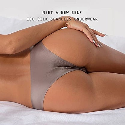 VISSAY Seamless Thongs for Women No Show Panties Underwear Womens Breathable Comfortable Ice Silk Half Back Coverage Panties