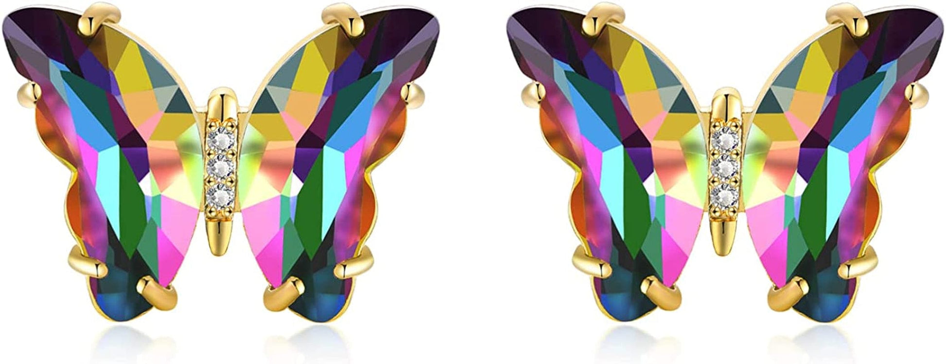 VNOX Womens Stainless Steel Cubic Zirconia Butterfly Matte Finish Adjustable Cuff Engagement Ring/Neckalce/Bracelet/Earrings,Jewelry Set 02 Earring