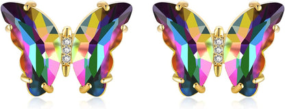 VNOX Womens Stainless Steel Cubic Zirconia Butterfly Matte Finish Adjustable Cuff Engagement Ring/Neckalce/Bracelet/Earrings,Jewelry Set 02 Earring