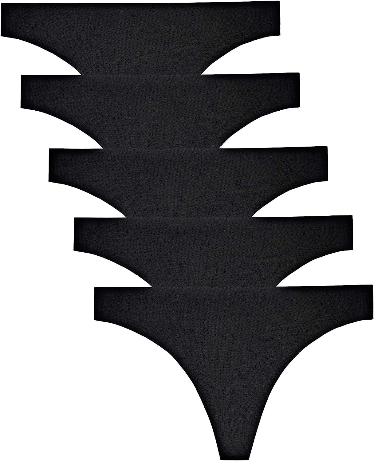 Voenxe Seamless Thongs for Women No Show Thong Underwear Women 5-10 Pack E-5 Pack Black / Medium
