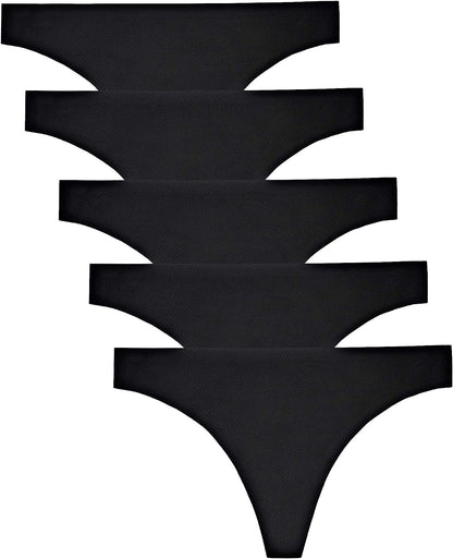 Voenxe Seamless Thongs for Women No Show Thong Underwear Women 5-10 Pack E-5 Pack Black / Medium
