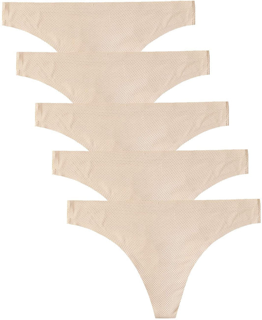 Voenxe Seamless Thongs for Women No Show Thong Underwear Women 5-10 Pack D-5 Pack Apricot / Medium